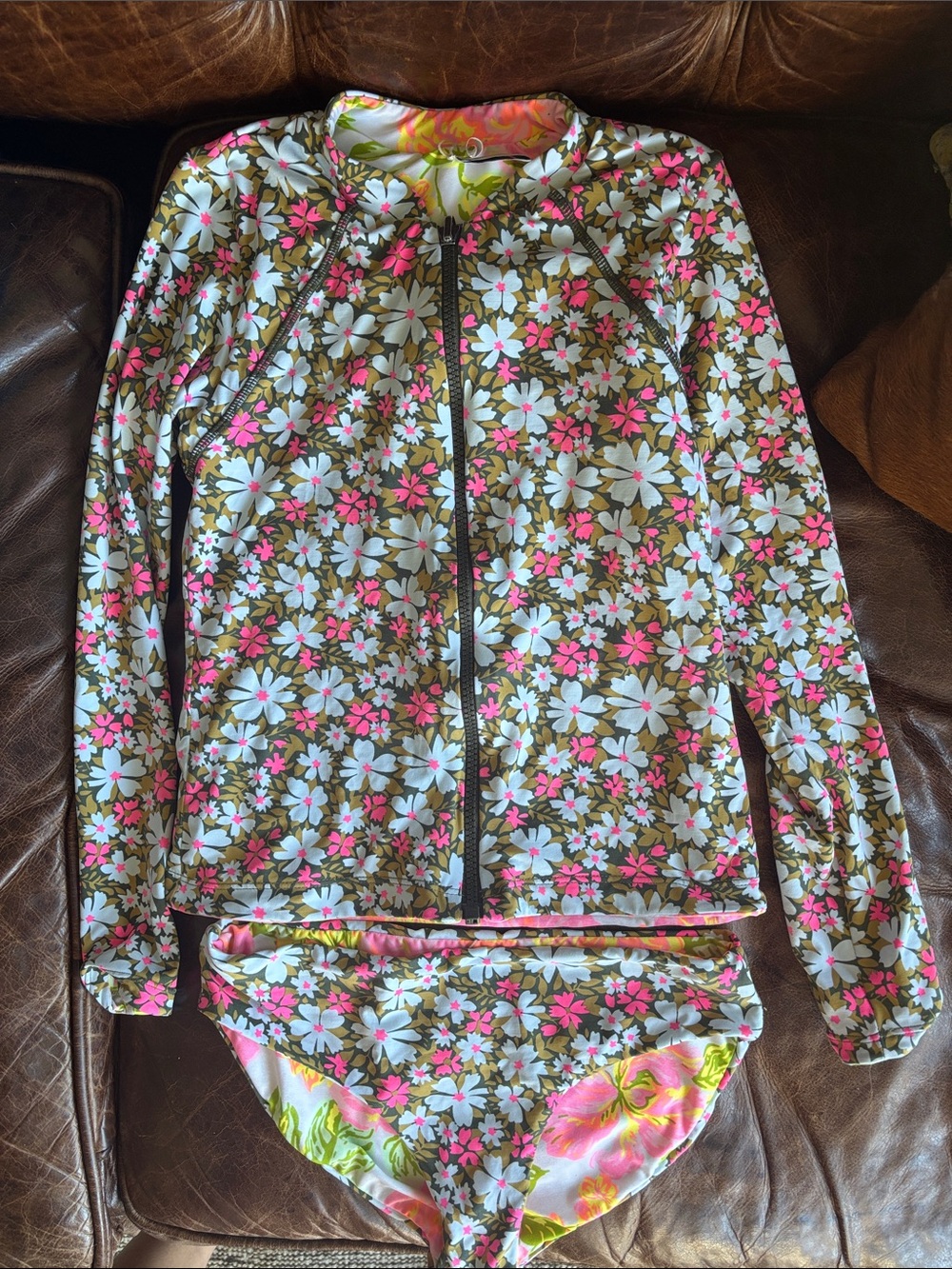 Maaji Girls Floral Zip Rashguard Set - Pink, White & Green
